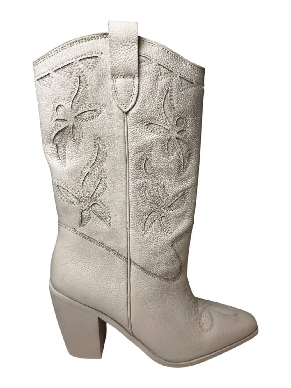Vince Camuto Alisah Leather Cutout Western Cowboy Boots Rich Cream Ivory 8.5 NWT